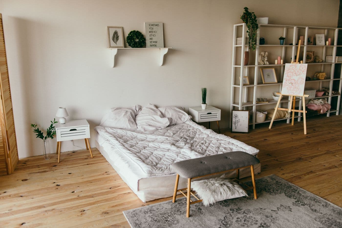 Simple, sunlit bedroom